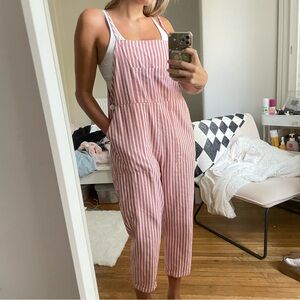 Pink and white striped jumpsuit